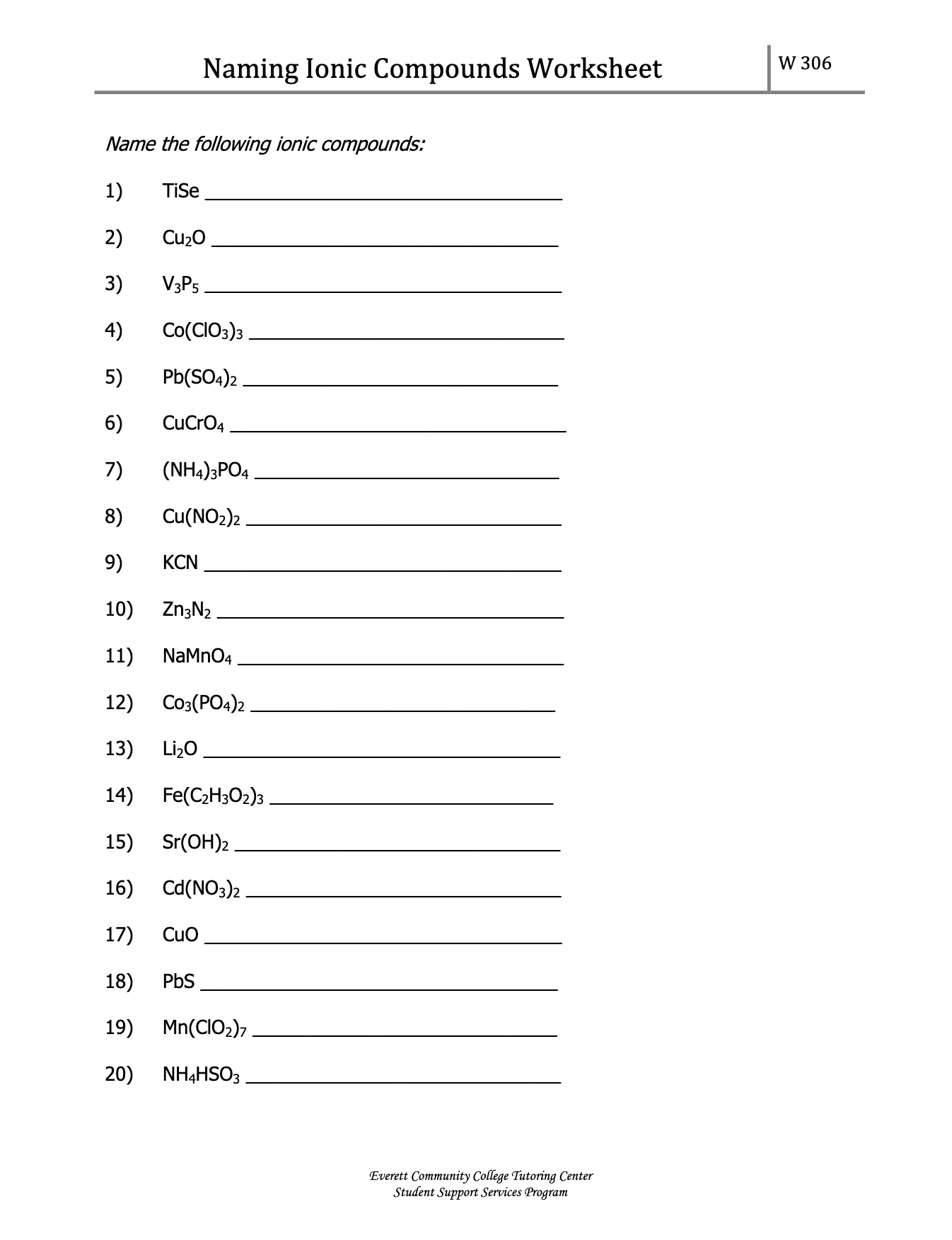 Naming Ionic Compounds Worksheets