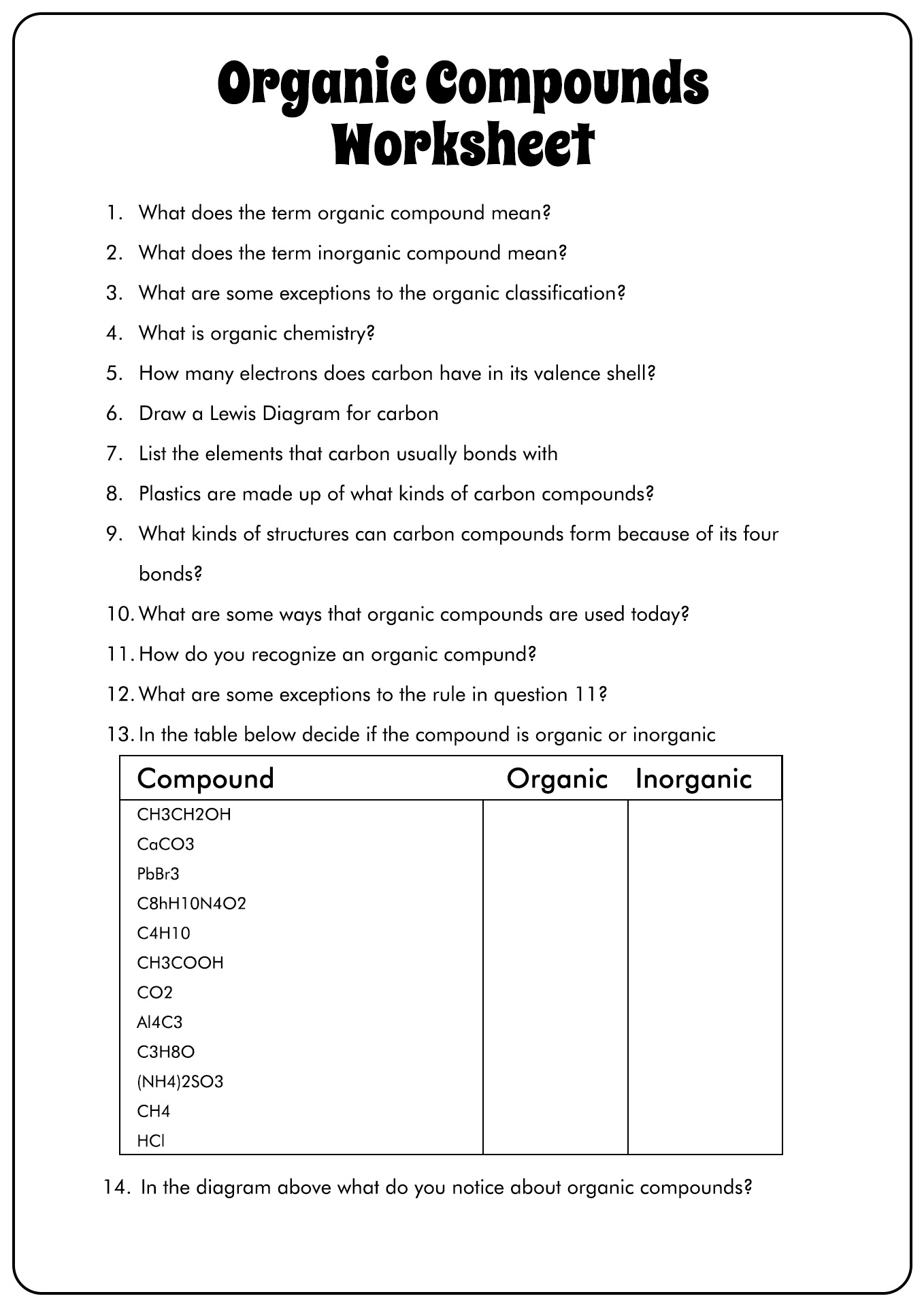 11 Organic Chem Worksheet With Answers Worksheeto