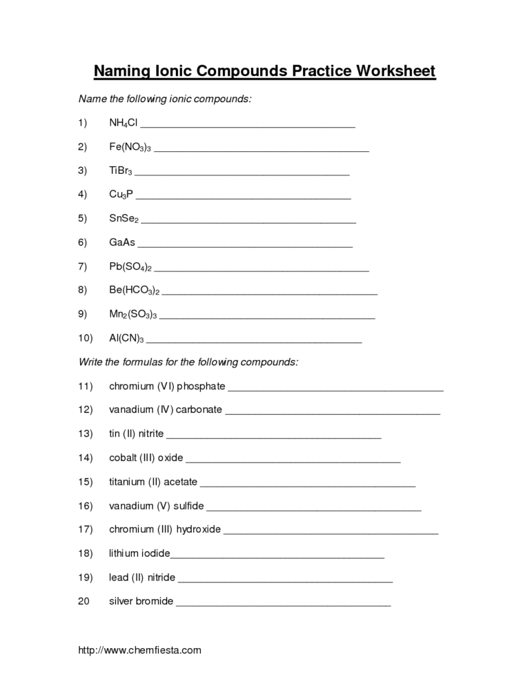 Naming Compounds Mixed Worksheet Nacl - CompoundWorksheets.com