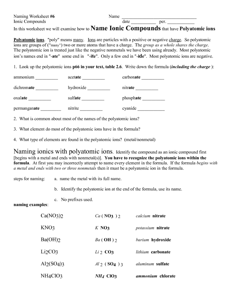 Forming And Naming Binary Ionic Compounds Practice Worksheet Type 1 ...