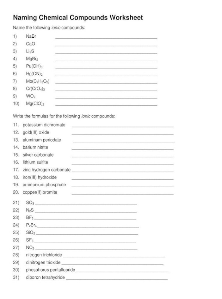 36 Chemical Formulas And Nomenclature Worksheet Answers Support Worksheet