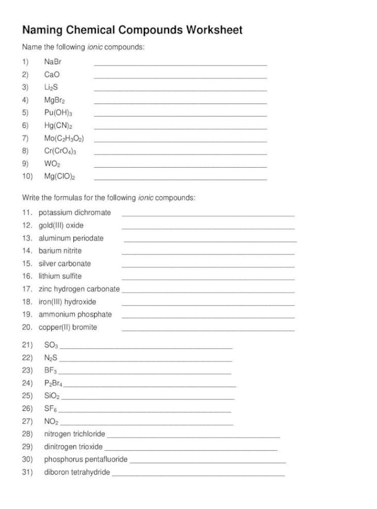 36 Chemical Formulas And Nomenclature Worksheet Answers Support ...