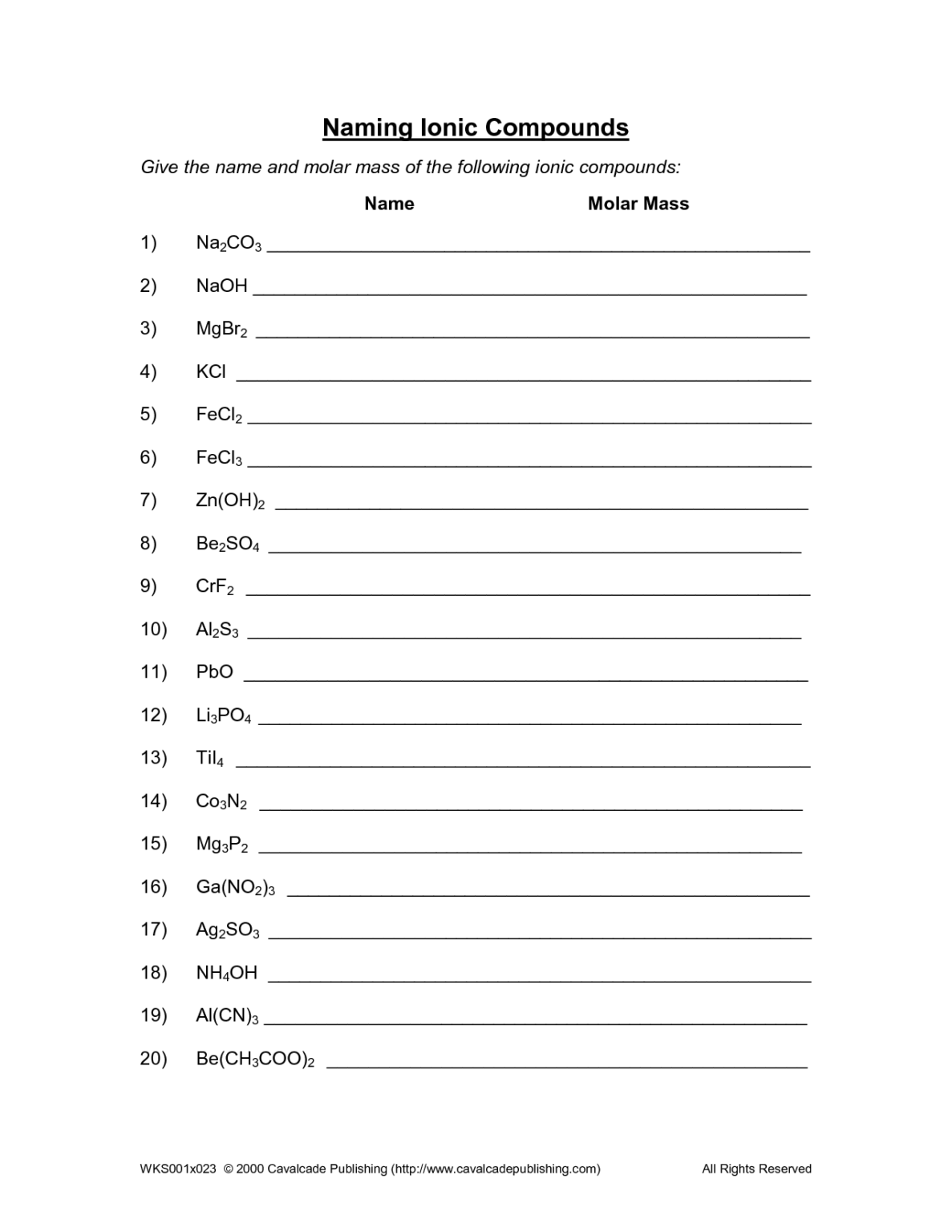 Formula And Nomenclature Binary Ionic Compounds Worksheet ...