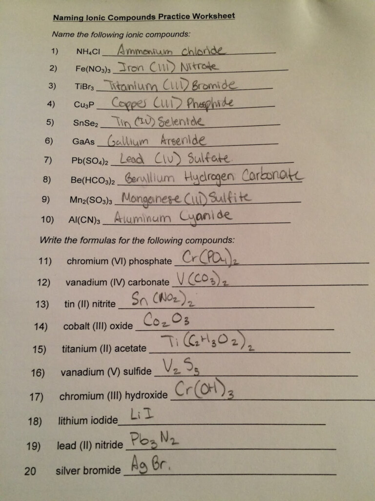 All Ionic Compounds Worksheets Answers Db excel