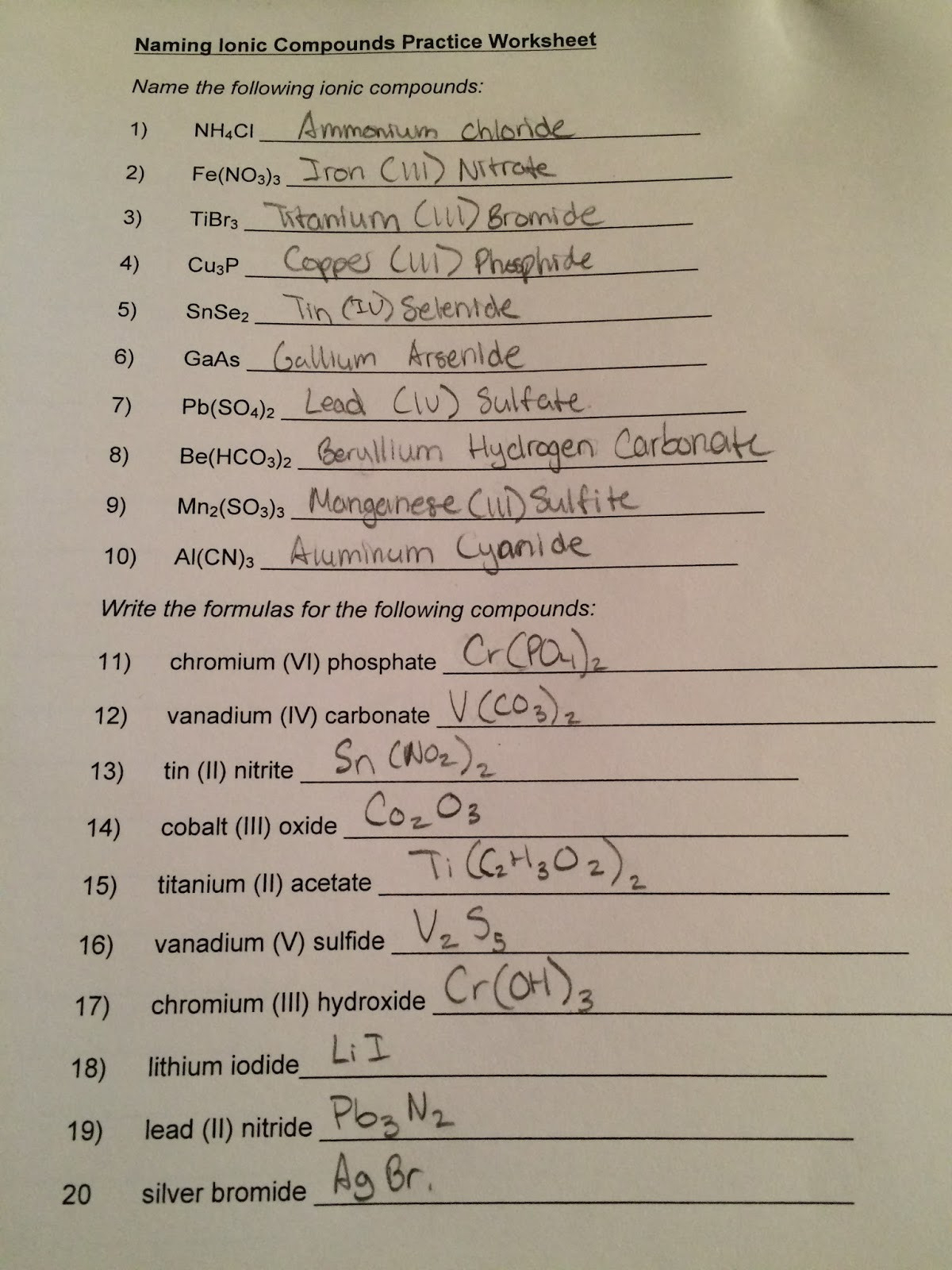 All Ionic Compounds Worksheets Answers Db excel