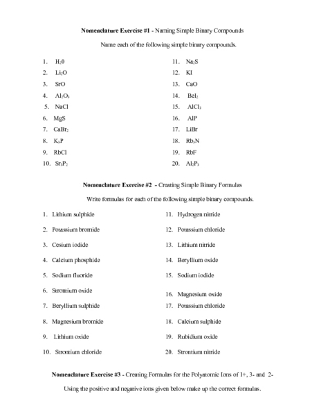 Amazing Chemistry Binary Compounds Worksheet Answers The Blackness