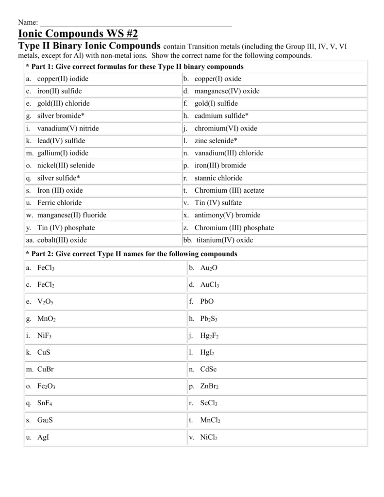 Binary Ionic Compounds Worksheet Db excel