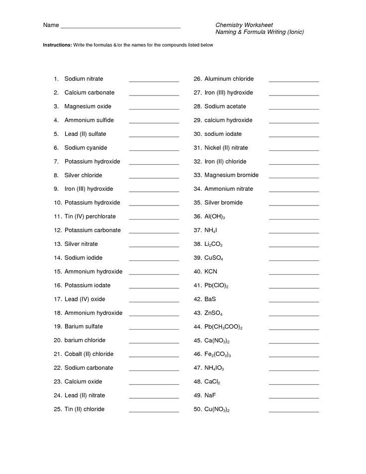 Chemical Formula Worksheet Worksheet