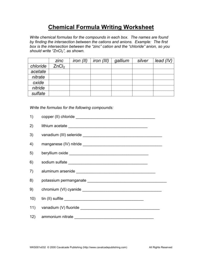 Chemical Formula Writing Worksheet Db Excel 0015