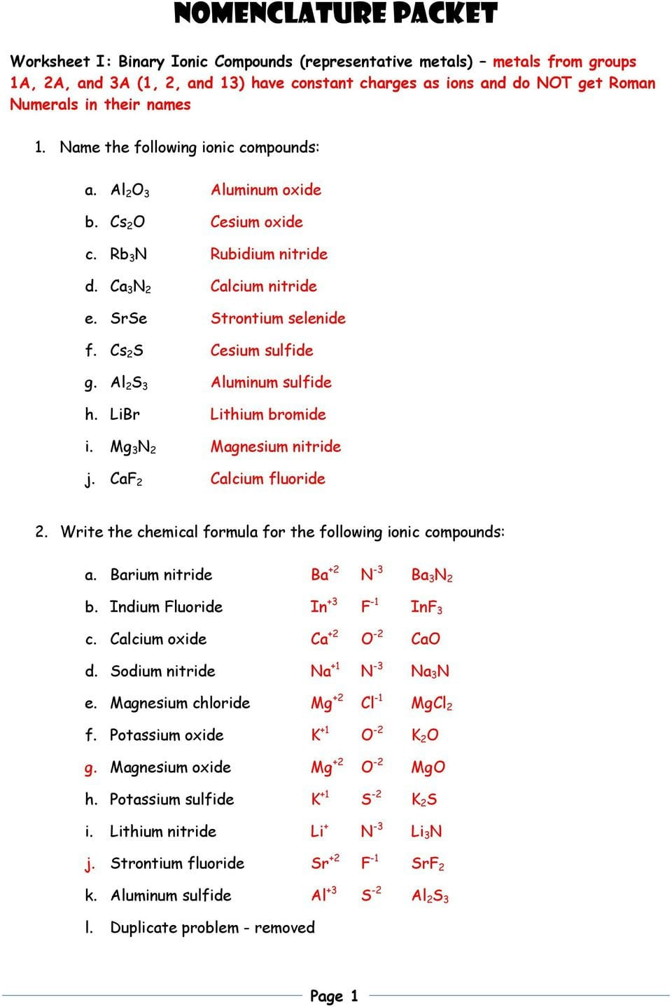 Ionic Compounds Names And Formulas Worksheet CompoundWorksheets