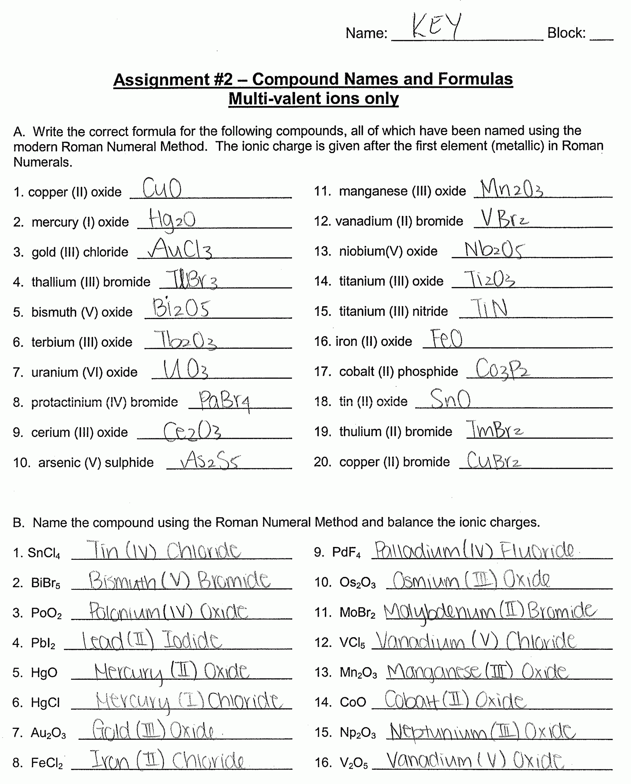 Chemistry Ionic Compounds Polyatomic Ions Worksheets Answers 