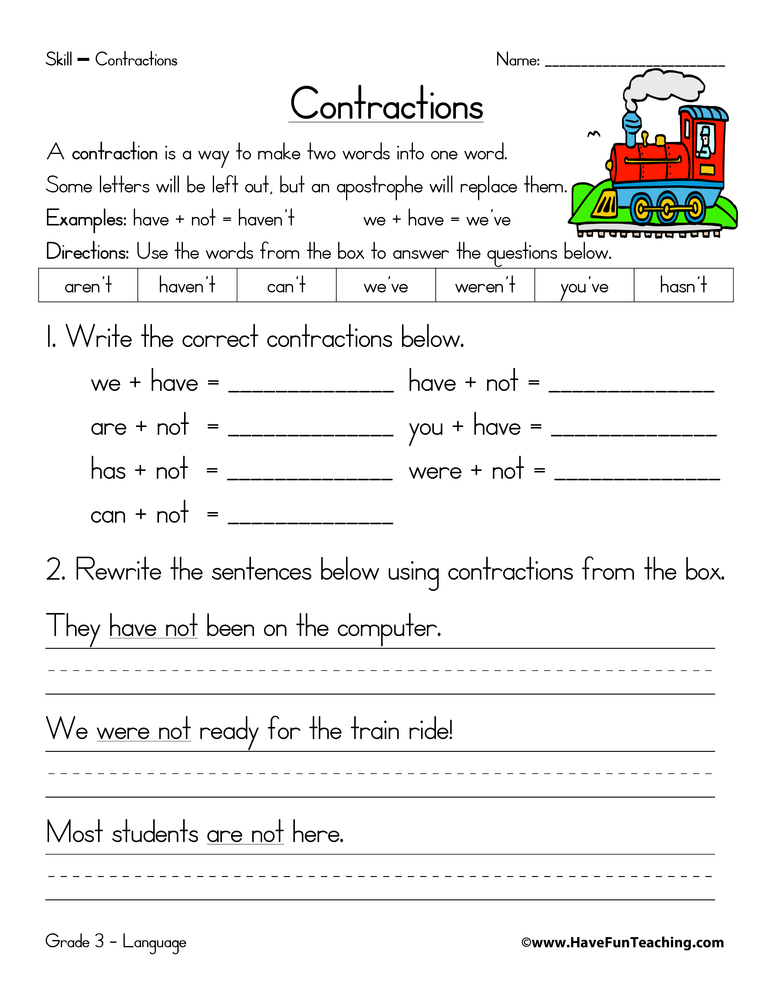 Contractions Worksheet Have Fun Teaching