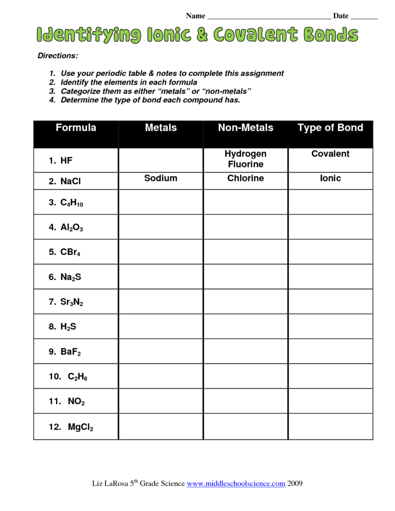 Covalent Bonding Practice Worksheet Answers Worksheet Now