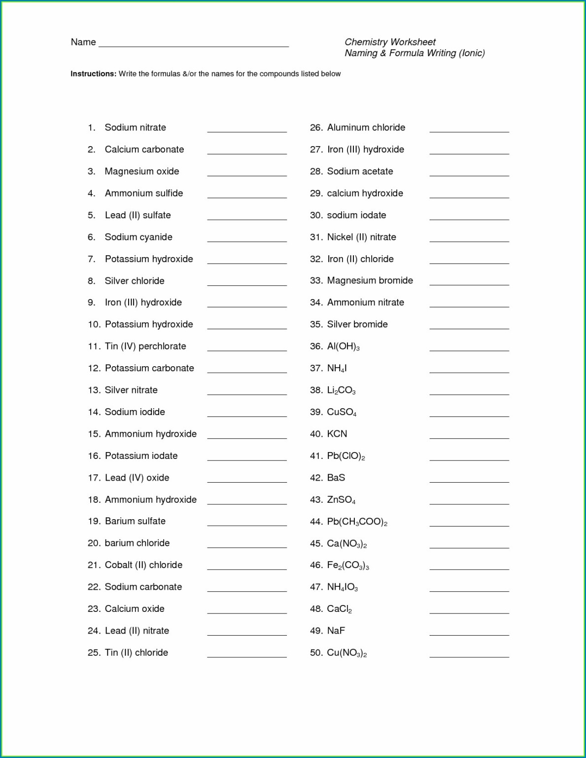 Covalent Compounds Worksheet Formula Writing And Naming Answer Key CompoundWorksheets Com