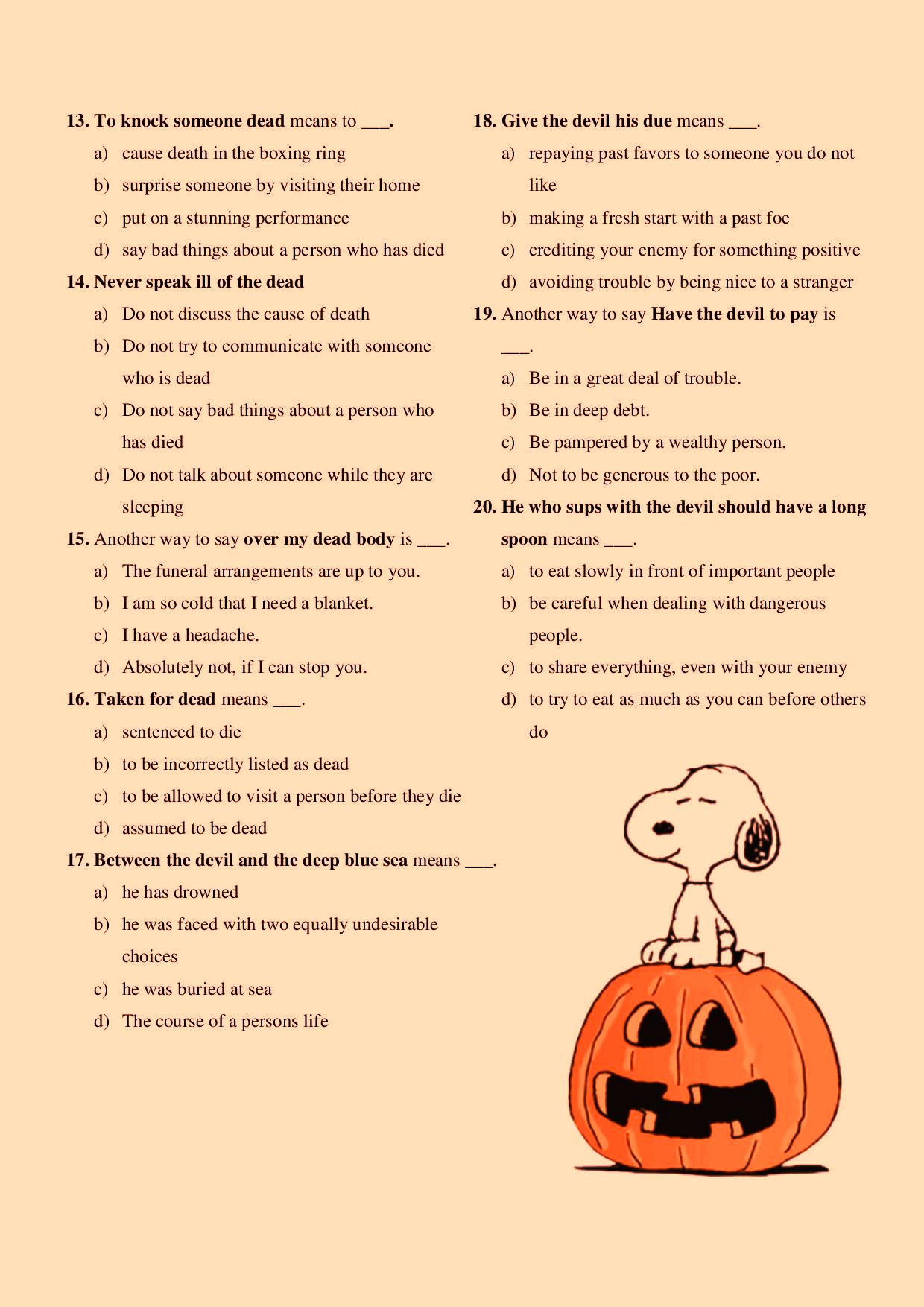 Halloween Idioms Worksheet Worksheet For Kindergarten
