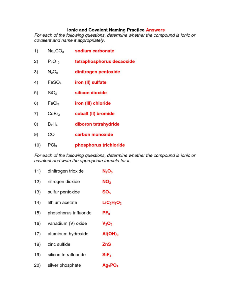 Ionic Bonding And Ionic Compounds Worksheet Answers