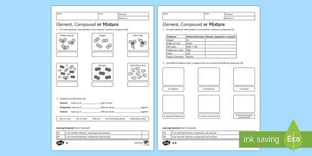 KS3 Element Compound Or Mixture Homework Worksheet Worksheet Homework