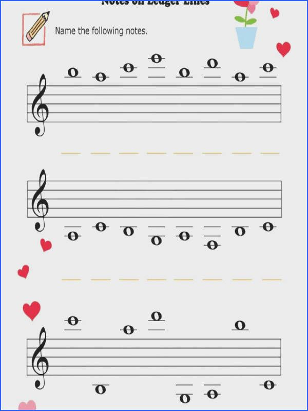 Music Worksheets Valentine Notes Ledger Lines 002 Music Theory 