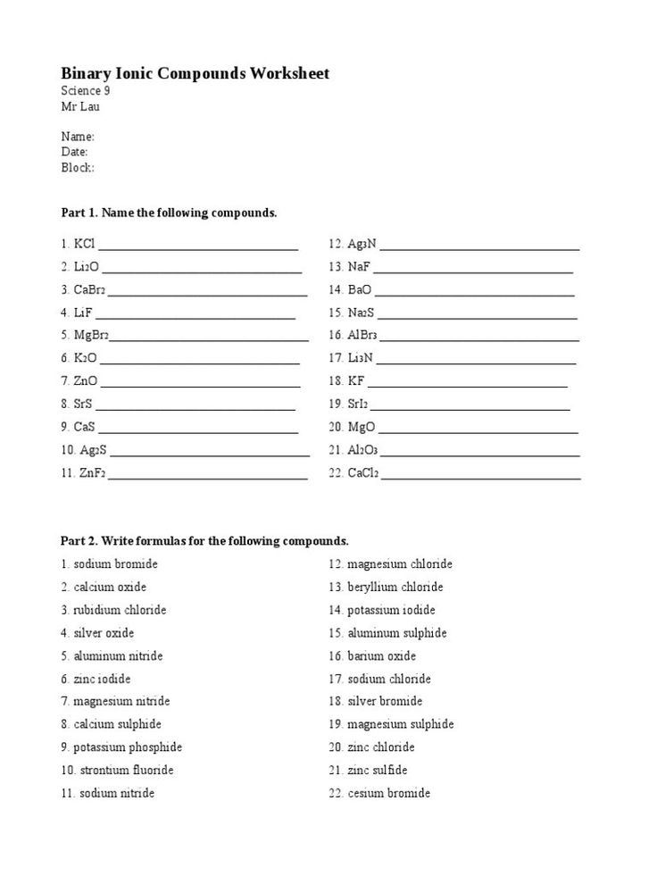 Naming Binary Compounds Practice Worksheet Isacork