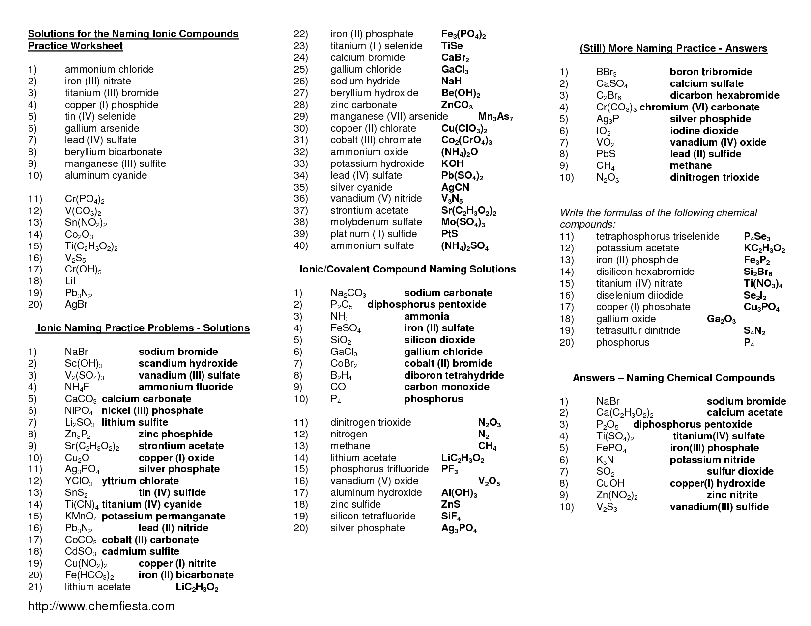 Naming Compounds Mixed Worksheet Answers Kidsworksheetfun