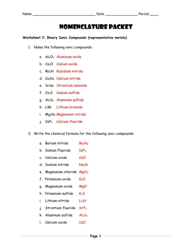 Naming Ionic And Covalent Compounds Practice With Answers