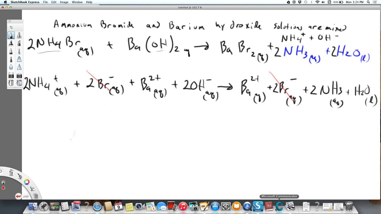 Net Ionic Equation Ammonium Bromide Plus Barium Hydroxide YouTube