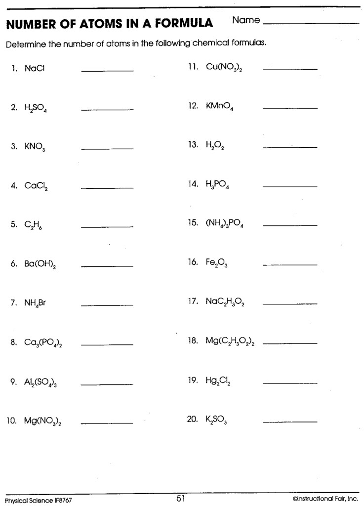 Number Of Atoms In A Formula Worksheet Answers Worksheet
