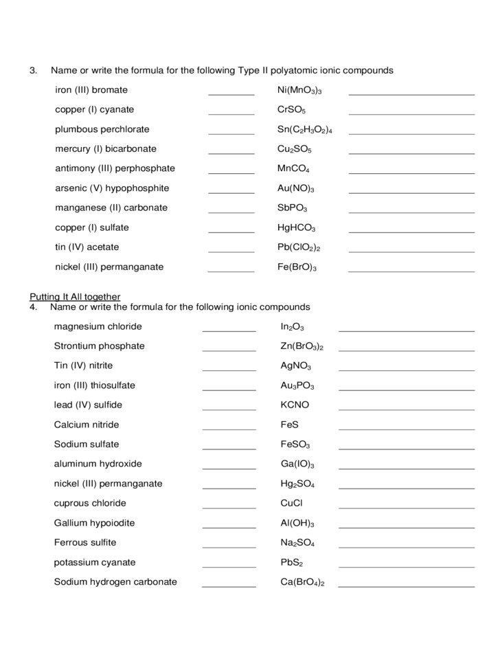 Polyatomic Ions Worksheet Sample Free Download