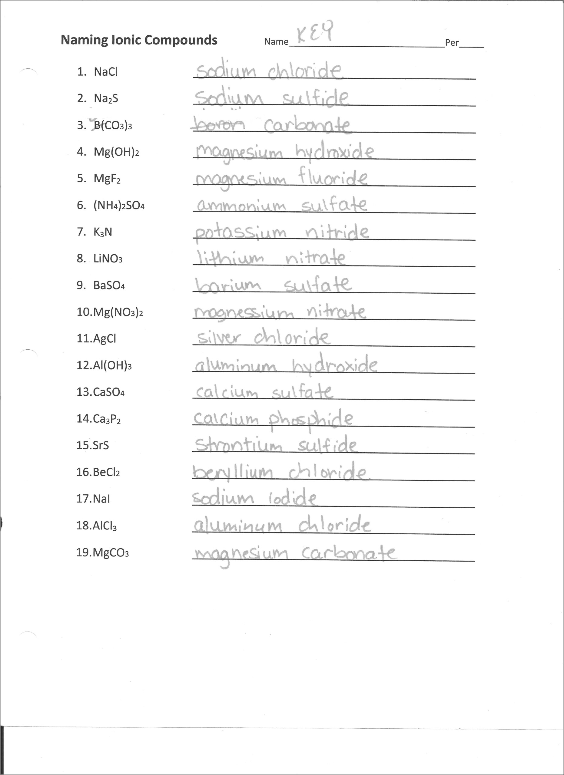 Section 3 Reinforcement Writing Formulas And Naming Compounds Worksheet