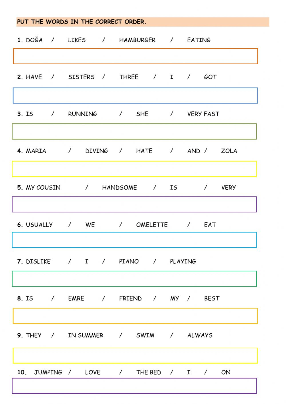 Sentence Making Worksheet