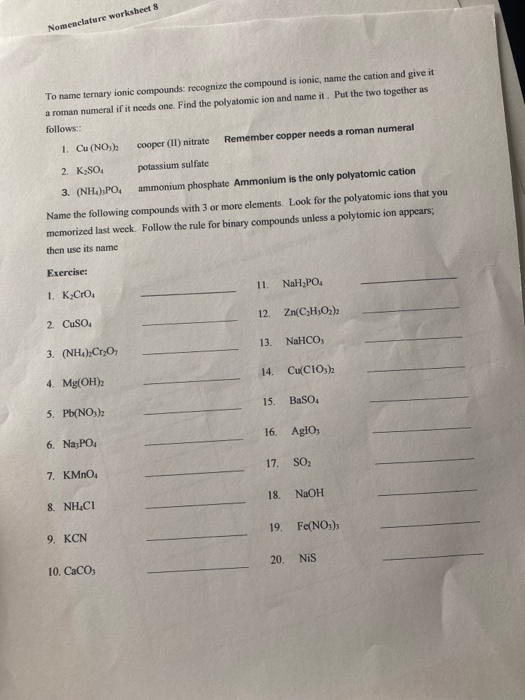 Solved Worksheet 7 Nomenclature 3 Ionic Ternary Compounds Chegg