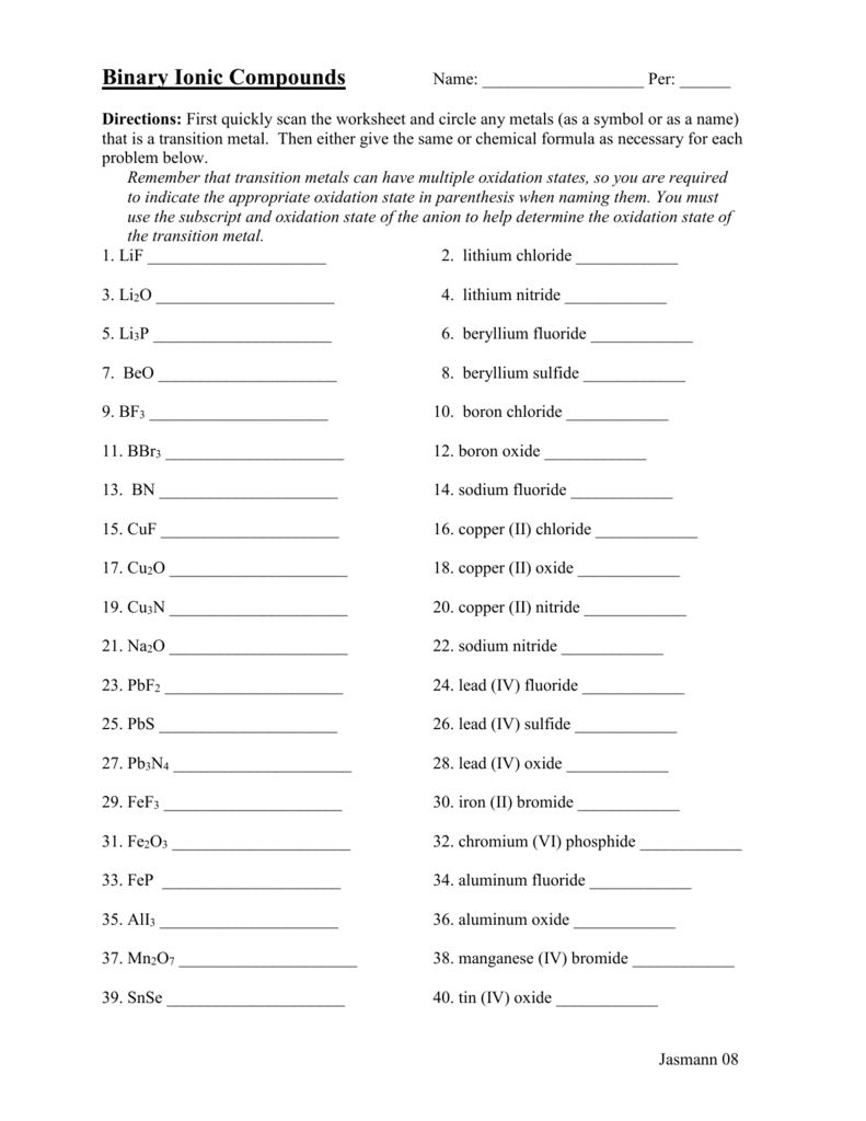 The Binary Ionic Compounds Worksheet Format Is A Very Helpful Tool In