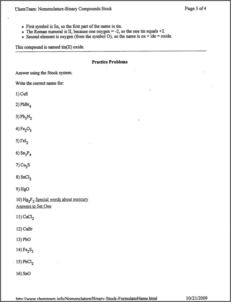 Writing Formulas Ionic Compounds Chem Worksheet 8 3 Answer Key 