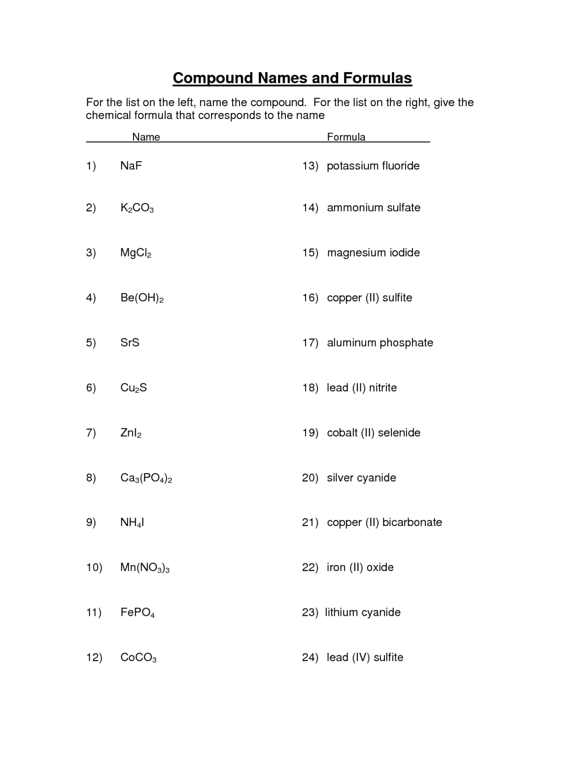 Names & Formulas For Ionic Compounds Worksheet - CompoundWorksheets.com