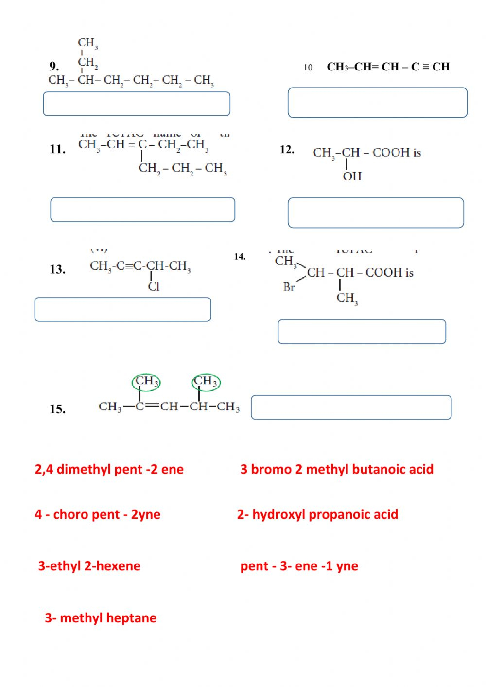 Iupac Naming Of Organic Compounds Worksheet With Answers 