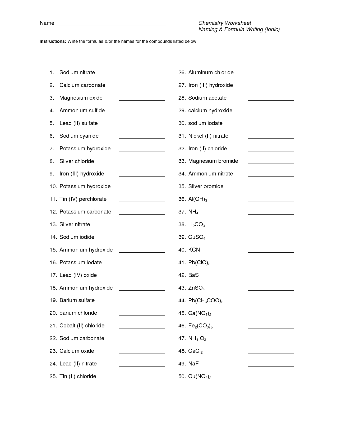 43 Binary Ionic Compounds Worksheet Answers Writing And Naming Free 