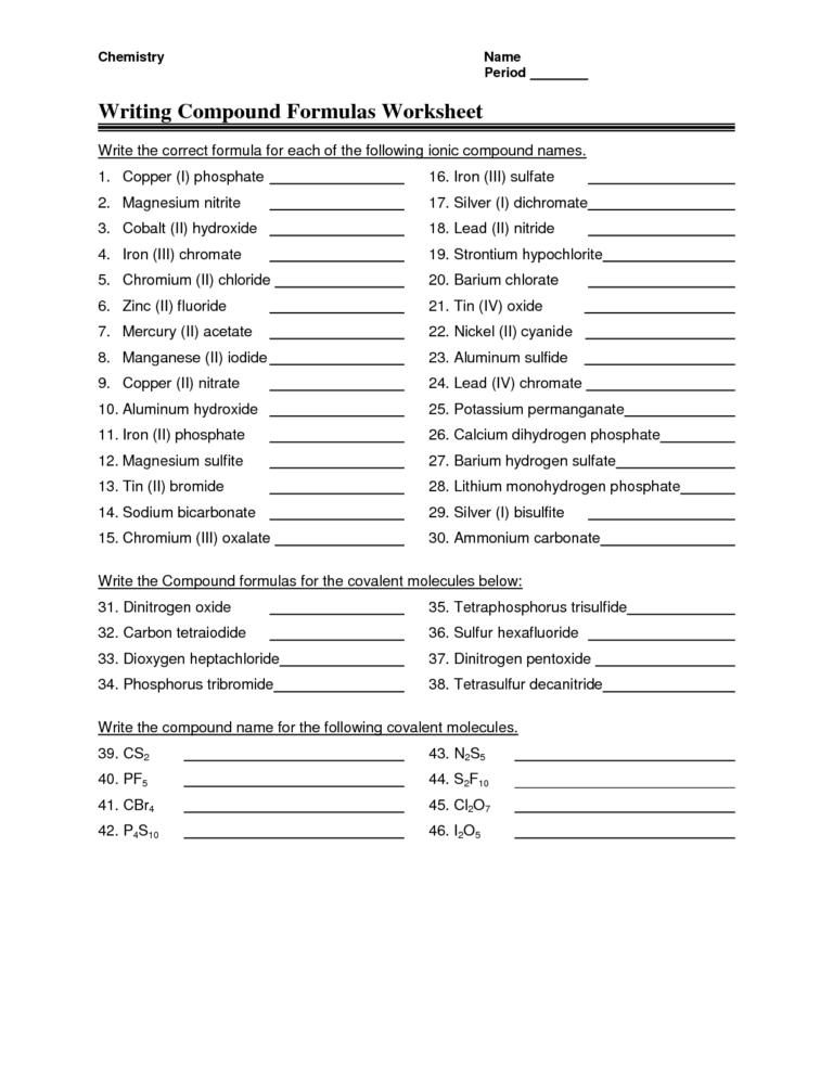 Chemical Formulas Worksheets - CompoundWorksheets.com