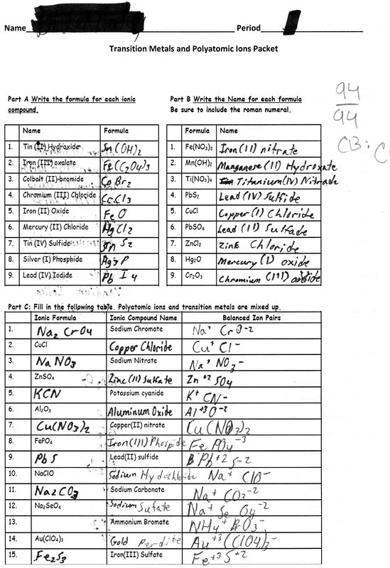 Naming Ws #3 Ionic Compounds With Transition Metals Worksheet