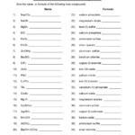 Compounds Names And Formulas Worksheet