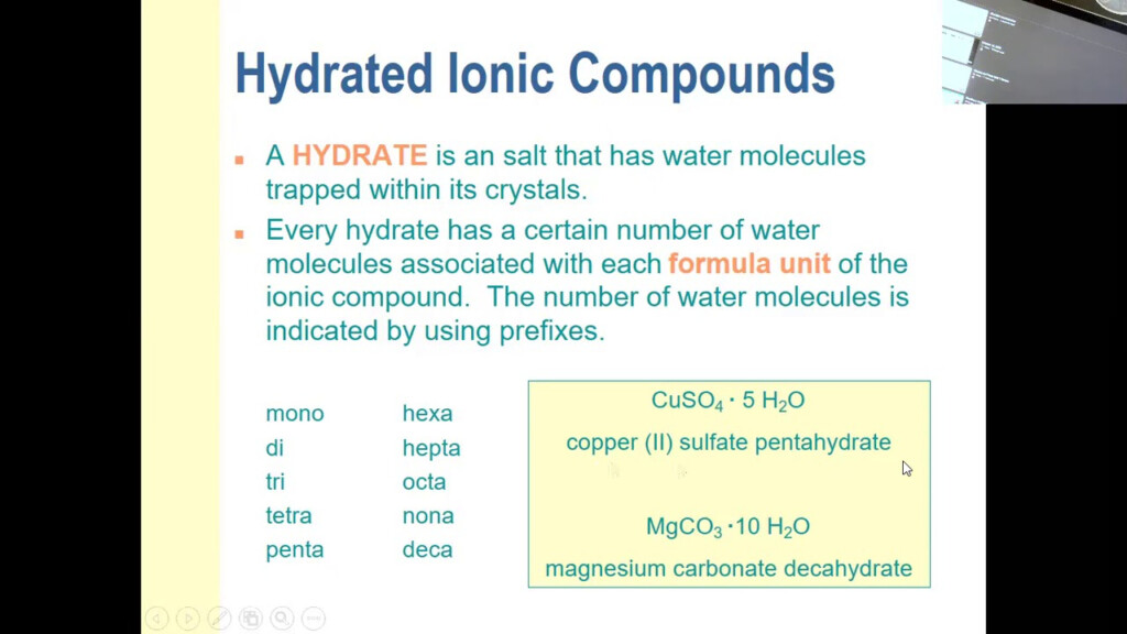 Hydrated Ionic Compounds Writing Names And Formulas YouTube