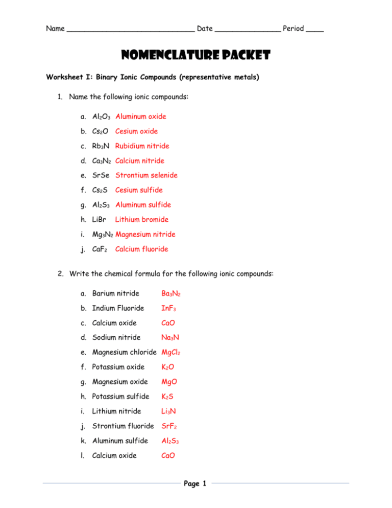 Ionic Compounds Worksheet Db excel