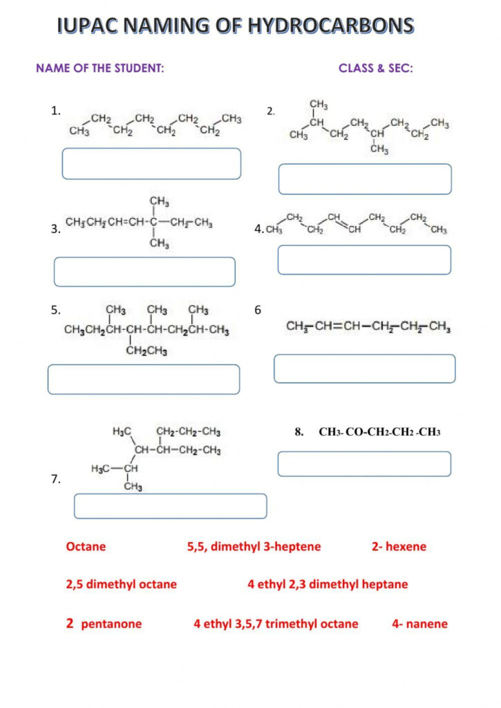 Iupac Naming Worksheet Chemistry Worksheets Practices Worksheets 