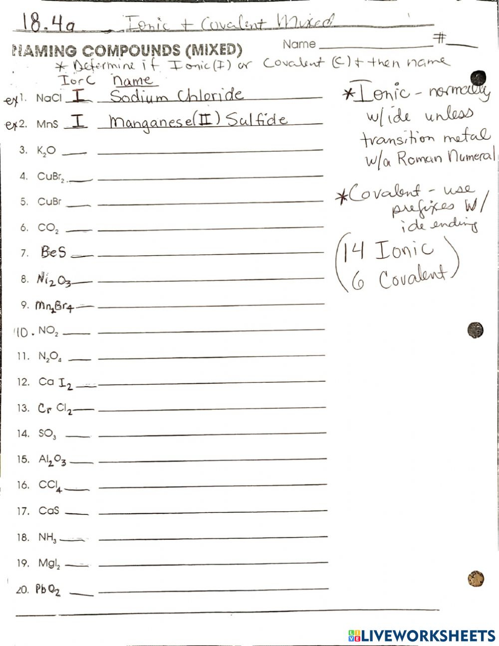 Mixed Naming Compounds Worksheet