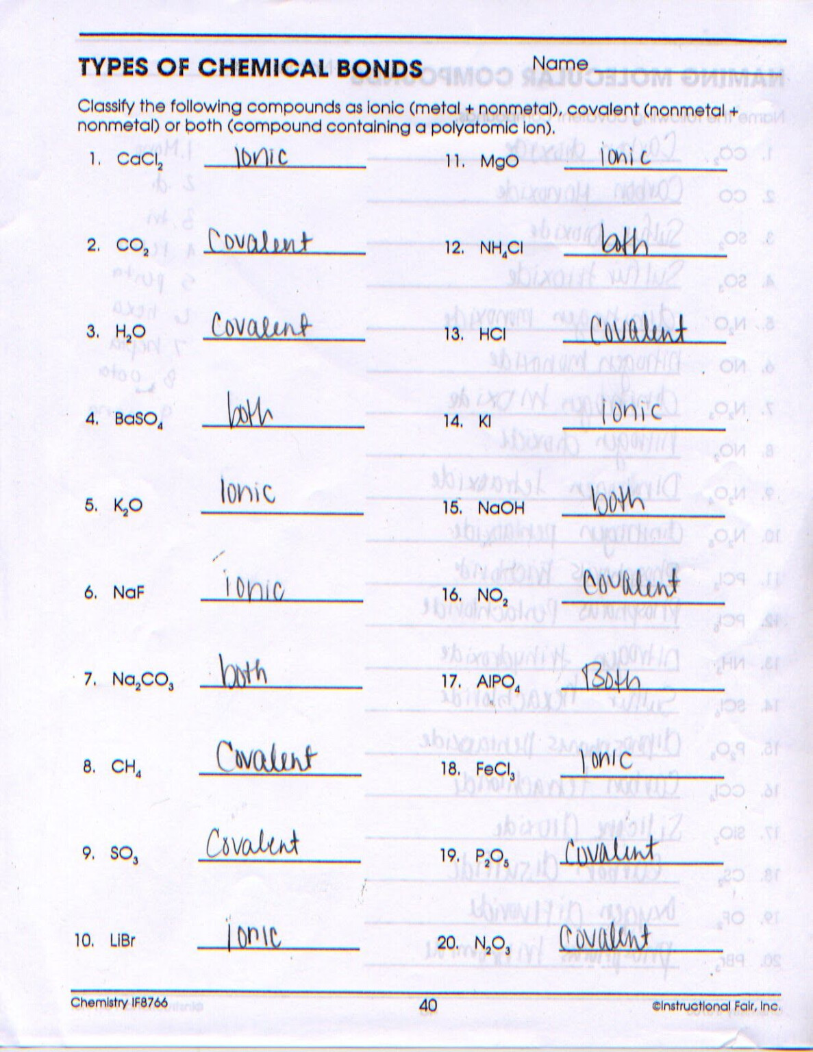 Identifying Ionic And Molecular Compounds Worksheet ...