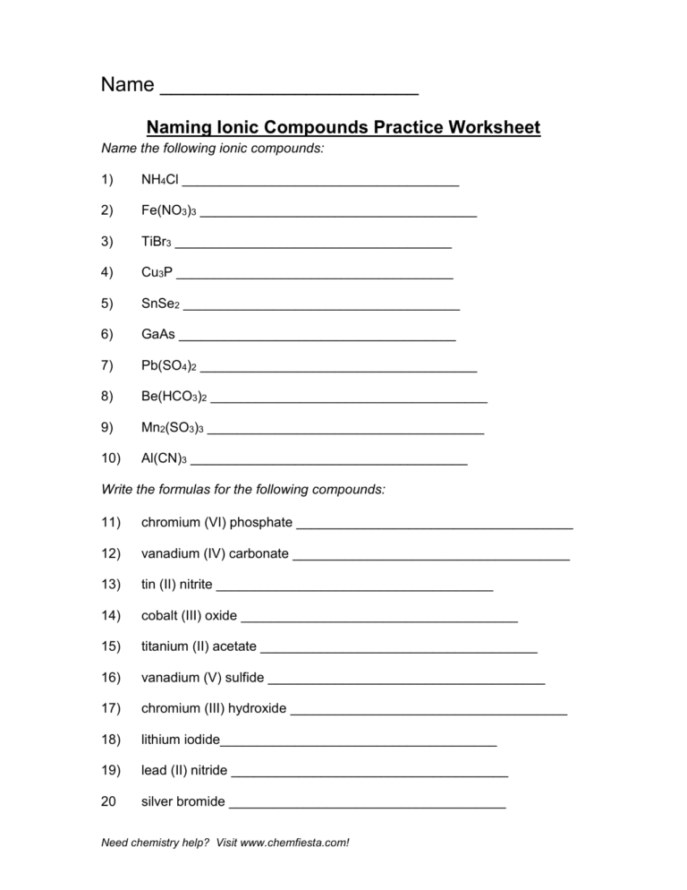 Name Ionic Compounds Quiz - CompoundWorksheets.com