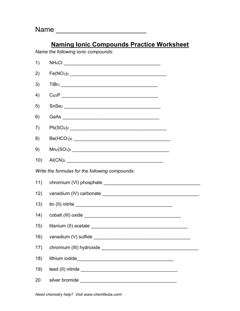 Name Ionic Compounds Quiz