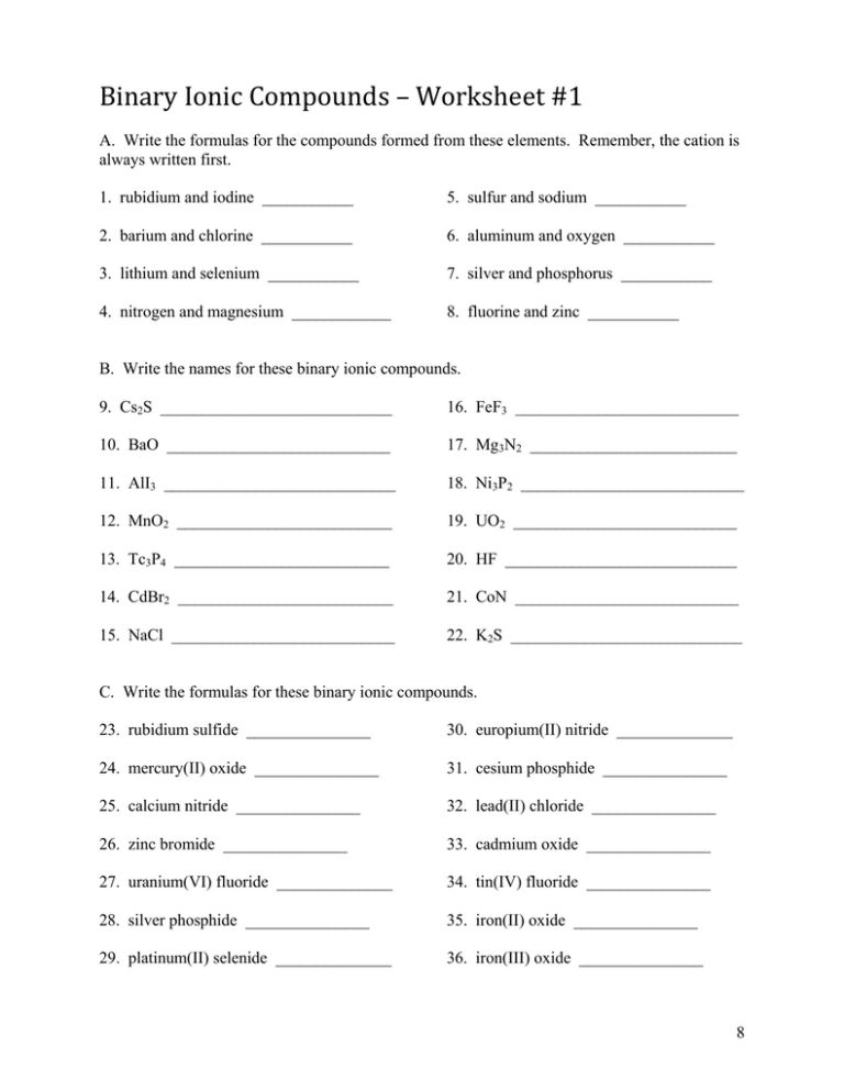 Simple Ionic Compounds Worksheet - CompoundWorksheets.com