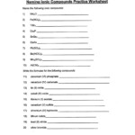 Naming Chemical Compounds Worksheet Name The Following Ionic Compounds