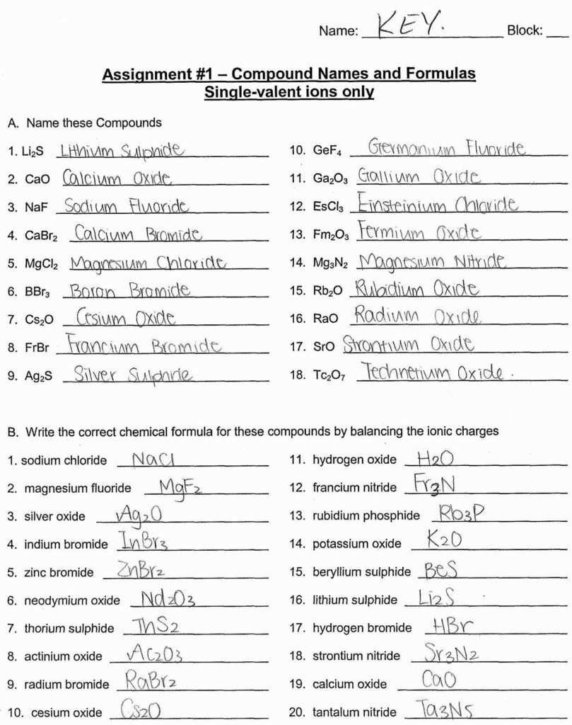 Naming Ionic Compounds Practice Worksheet Answer Key Db excel