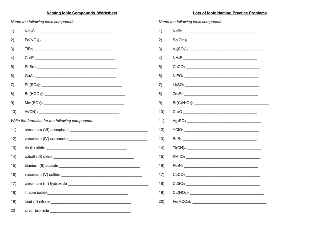 Naming Ionic Compounds Practice Worksheet Answer Key Db excel